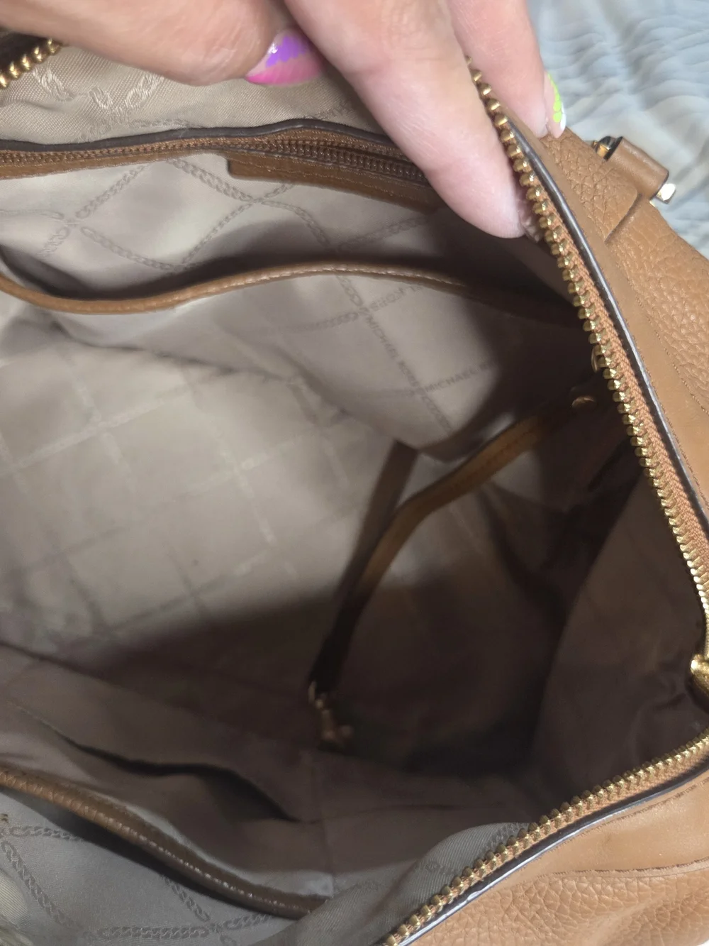 Michael Kors Cognac Pebbled Leather Satchel with Gold Hardware